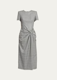 Alexander McQueen Prince of Wales Ruched Waist Wool Midi Dress at Bergdorf Goodman